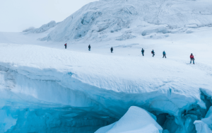 people walking in ice